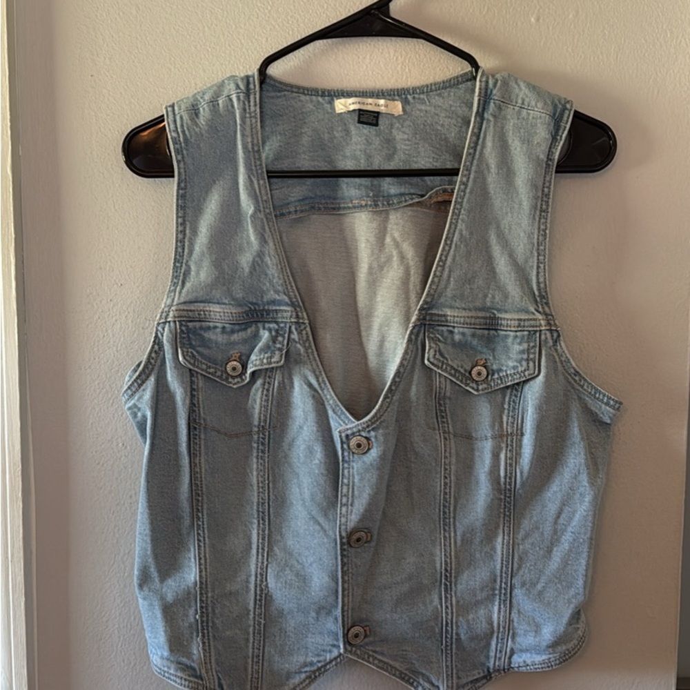 American Eagle Light Blue Denim Vest